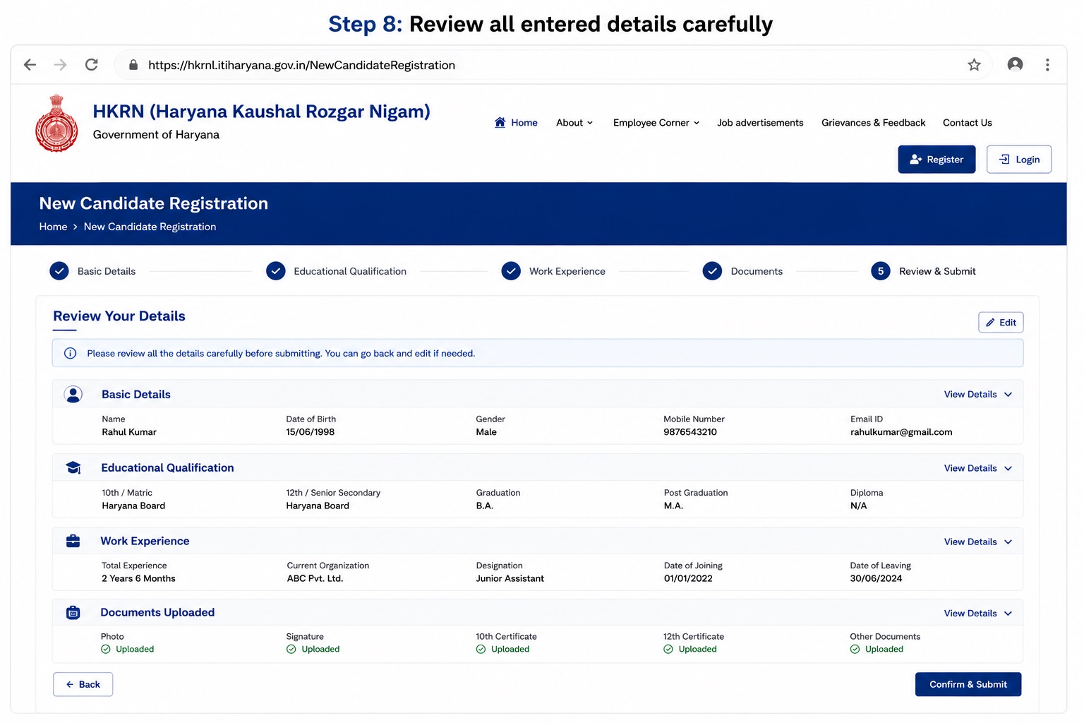 HKRN Registration Step 8 - Review Details