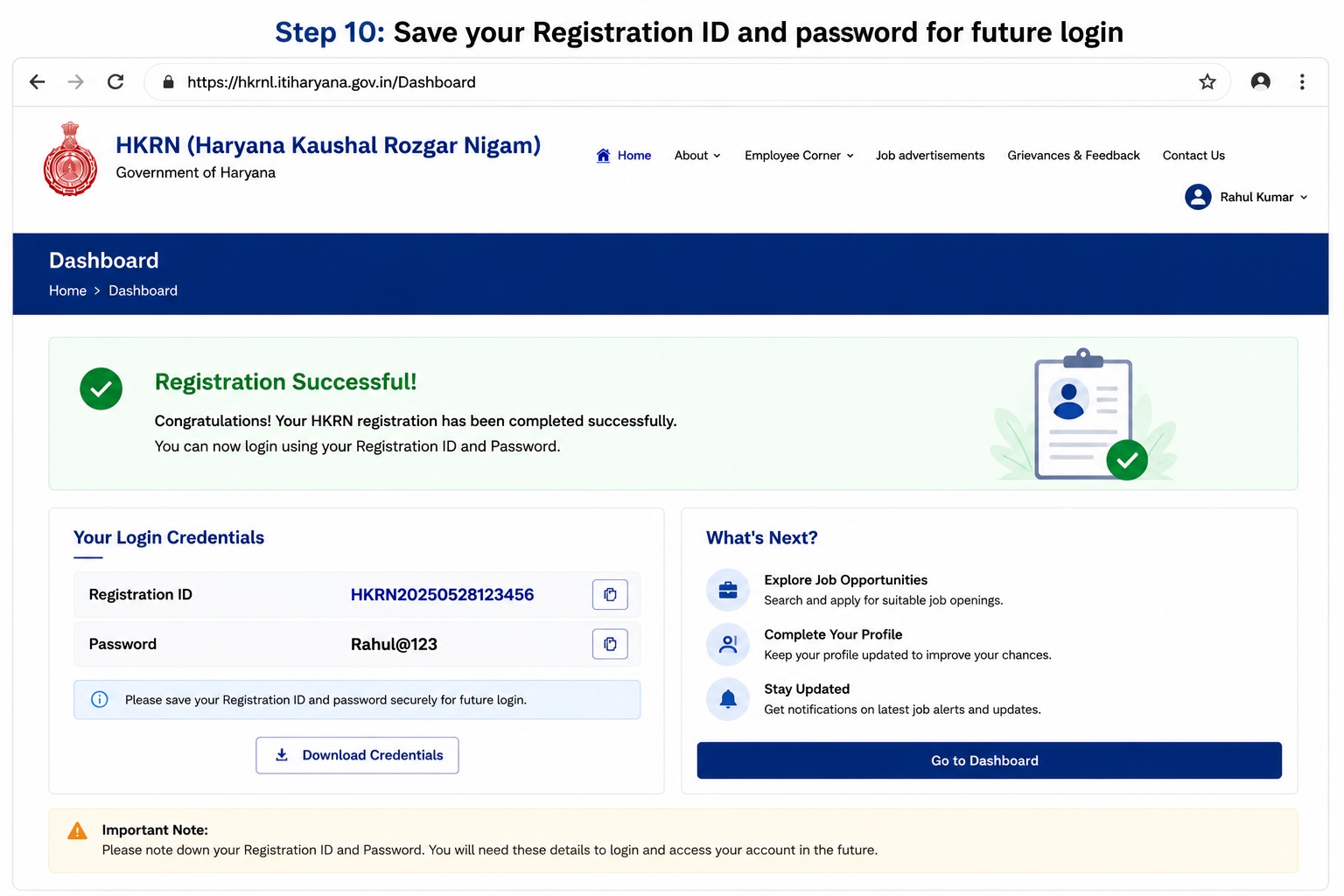 HKRN Registration Step 10 - Save Registration ID